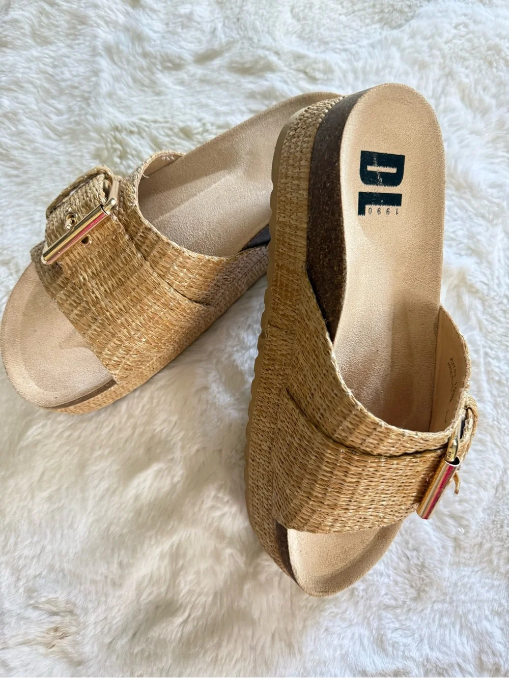 NEW DL1990 Palm Island Platform Sandals - Natural
